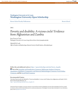 Poverty and Disability: a Vicious Circle? Evidence from Afghanistan and Zambia Jean-Francois Trani Washington University in St