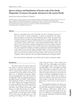 Species Richness and Distribution of Hermit Crabs of the Family Diogenidae (Crustacea: Decapoda: Anomura) in the Eastern Pacific