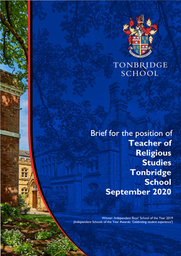Brief for the Position of Teacher of Religious Studies Tonbridge School September 2020
