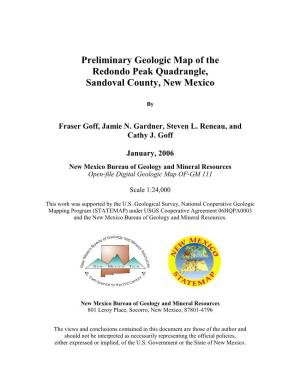 Geologic Map of the Redondo Peak Quadrangle, Sandoval County,New