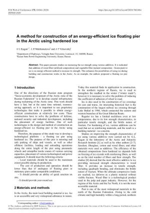 A Method for Construction of an Energy-Efficient Ice Floating Pier in the Arctic Using Hardened Ice