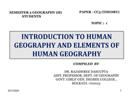 Introduction to Human Geography and Elements of Human Geography