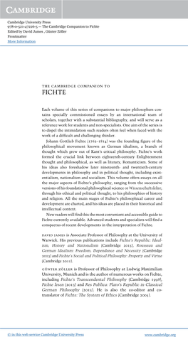 Fichte Edited by David James , Günter Zöller Frontmatter More Information