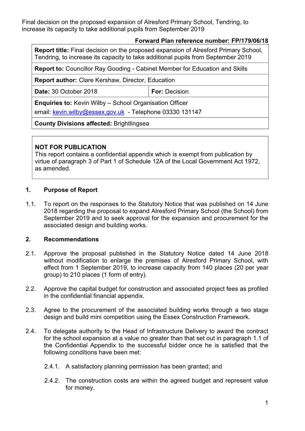 Final Decision on the Proposed Expansion of Alresford Primary