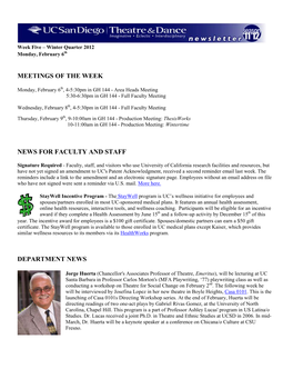 Meetings of the Week News for Faculty and Staff