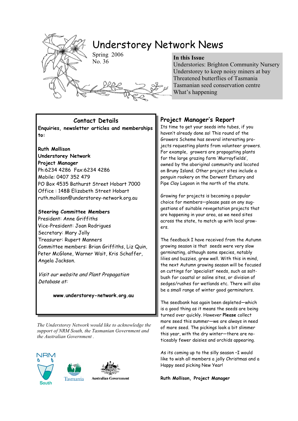 Understorey Network News Spring 2006 in This Issue No