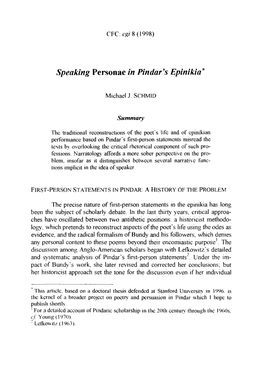 Speaking Personae in Pindar's Epinikio*