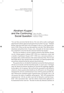 Abraham Kuyper and the Continuing Social Question