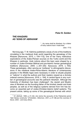 Peter B. Golden the KHAZARS AS 'SONS of ABRAHAM'