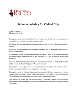 More Accolades for Oldest City