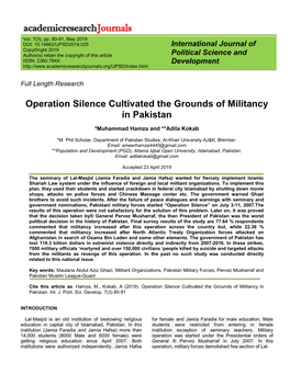 Operation Silence Cultivated the Grounds of Militancy in Pakistan