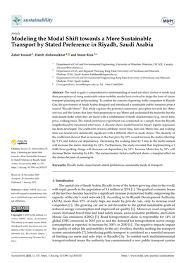 Modeling the Modal Shift Towards a More Sustainable Transport by Stated Preference in Riyadh, Saudi Arabia