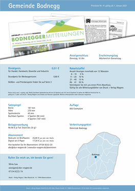 Gemeinde Bodnegg Preisliste Nr