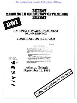 NATIONAL COMMISSION AGAINST DRUNK DRIVING CONFERENCE on RECIDIVISM ATLANTA, GEORGIA Seprrember 16, 1986