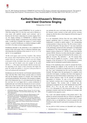 Karlheinz Stockhausen's Stimmung and Vowel Overtone Singing Wolfgang Saus, 27.01.2009