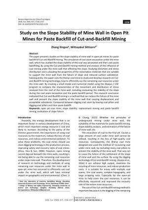 Study on the Slope Stability of Mine Wall in Open Pit Mines for Paste Backfill of Cut-And-Backfill Mining