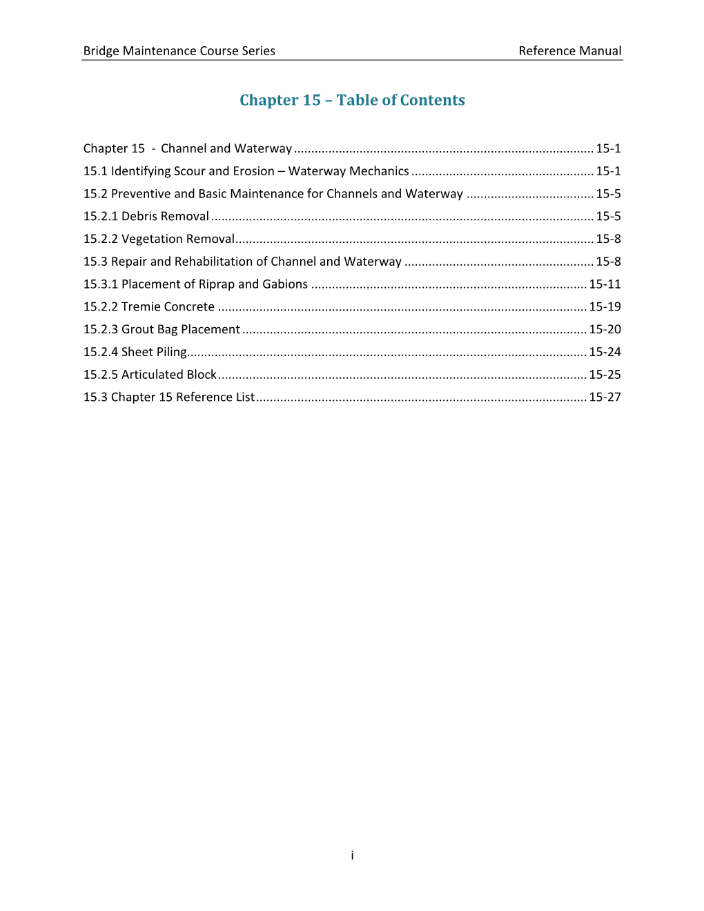 Chapter 15 – Table of Contents