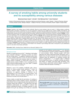 A Survey of Smoking Habits Among University Students and Its Susceptibility Among Various Diseases