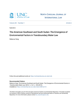 The American Southeast and South Sudan: the Emergence of Environmental Factors in Transboundary Water Law