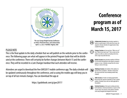 Conference Program As of March 15, 2017