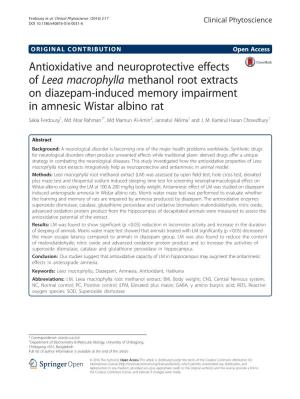 Antioxidative and Neuroprotective Effects of Leea Macrophylla