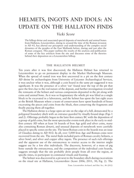 HELMETS, INGOTS and IDOLS: an UPDATE on the HALLATON FINDS Vicki Score