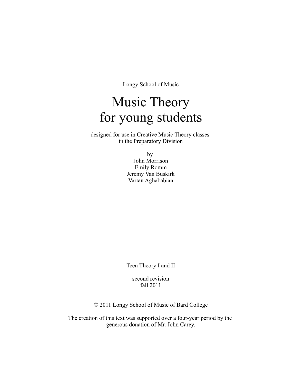 Music Theory for Young Students