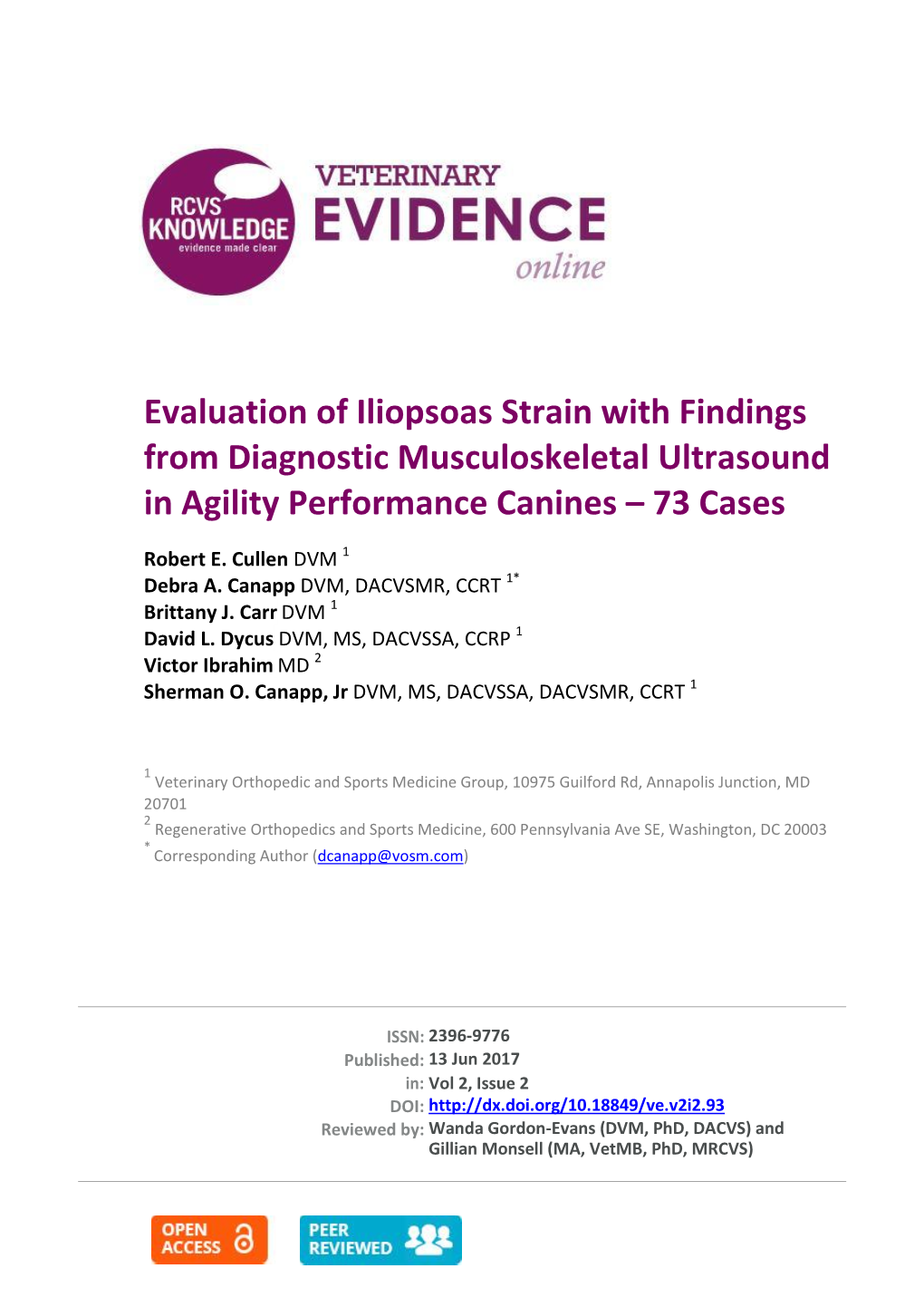 Evaluation of Iliopsoas Strain with Findings from Diagnostic Musculoskeletal Ultrasound in Agility Performance Canines – 73 Cases