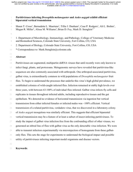 Partitiviruses Infecting Drosophila Melanogaster and Aedes Aegypti Exhibit Efficient 2 Biparental Vertical Transmission 3 4 Shaun T