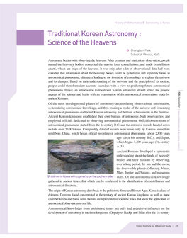 Traditional Korean Astronomy : Calendrical Calculation in His Bookju Hak Su Yong
