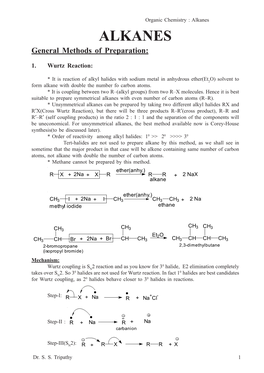 Alkanes ALKANES General Methods of Preparation