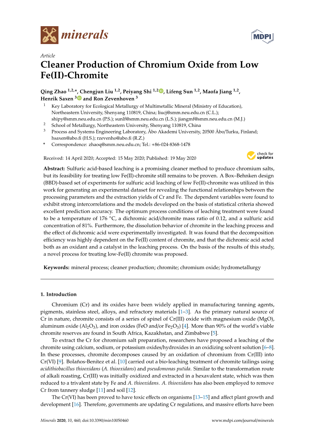Cleaner Production of Chromium Oxide from Low Fe(II)-Chromite