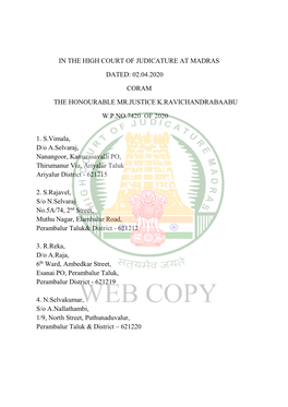 02.04.2020 Coram the Honourable Mr.Justice K.Ravichandrabaabu Wpno.7420 of 20