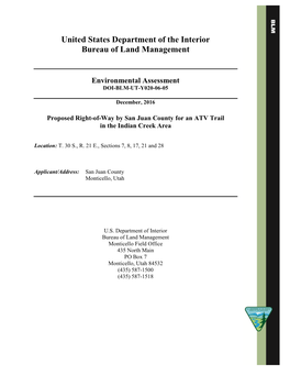 United States Department of the Interior Bureau of Land Management