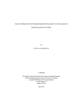 The Contribution of the Brothers Strugatsky to the Genre Of