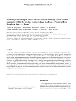 Additive Partitioning of Testate Amoeba Species Diversity Across Habitat