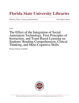 Reading Comprehension, Critical Thinking, and Meta-Cognitive Skills Thomas Nielsen Archibald