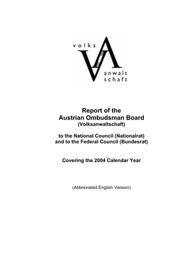Report of the Austrian Ombudsman Board (Volksanwaltschaft)