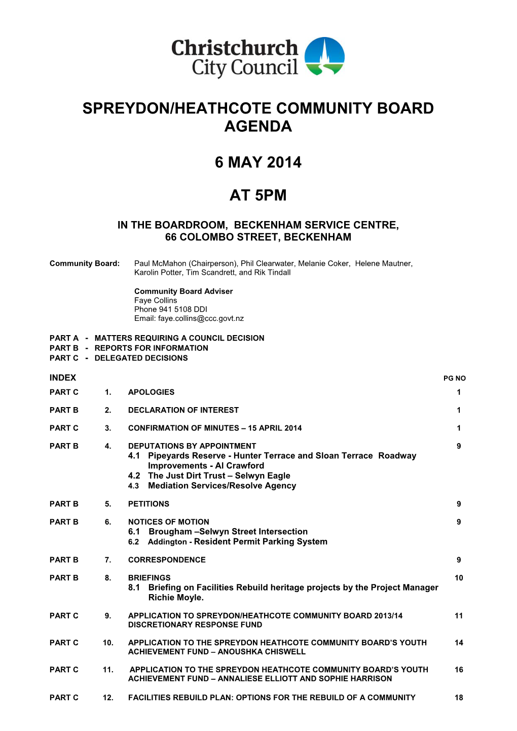 Spreydon Heathcote Community Board Agenda 6 May 2014