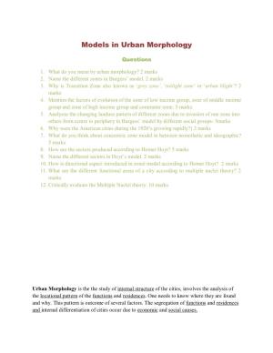 Models in Urban Morphology