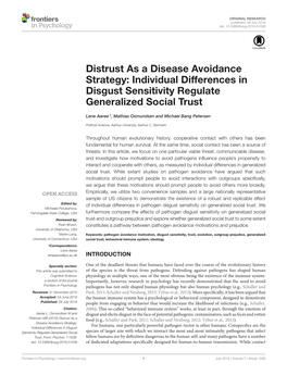 Distrust As a Disease Avoidance Strategy: Individual Differences in Disgust Sensitivity Regulate Generalized Social Trust