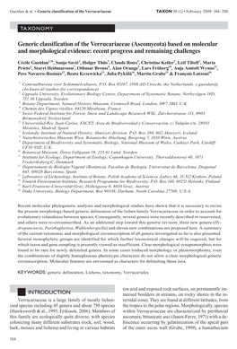 Generic Classification of the Verrucariaceae TAXON 58 (1) • February 2009: 184–208