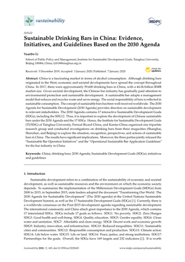 Sustainable Drinking Bars in China: Evidence, Initiatives, and Guidelines Based on the 2030 Agenda