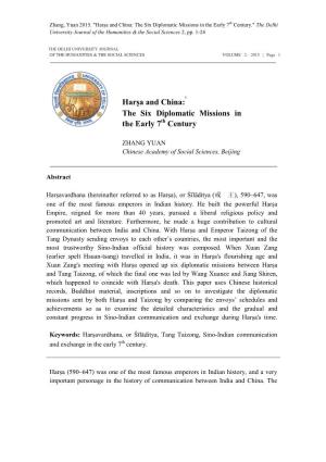 Harṣa and China: the Six Diplomatic Missions in the Early 7Th Century." the Delhi University Journal of the Humanities & the Social Sciences 2, Pp