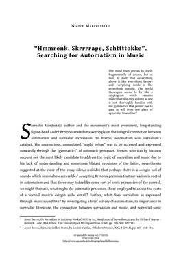 “Hmmronk, Skrrrrape, Schttttokke”. Searching for Automatism in Music