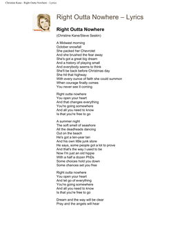 Right Outta Nowhere – Lyrics