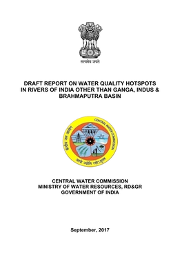 Draft Report on Water Quality Hotspots in Rivers of India Other Than Ganga, Indus & Brahmaputra Basin