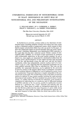 Uniparental Inheritance of Mitochondrial Genes in Yeast: Dependence on Input Bias of Mitochondrial Dna and Preliminary Investigations of the Mechanism