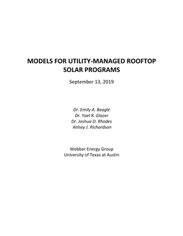 Models for Utility-Managed Rooftop Solar Programs