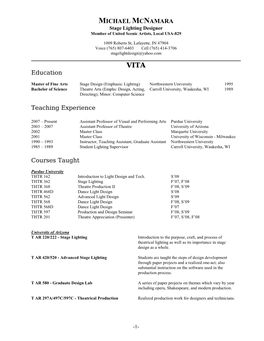 MICHAEL MCNAMARA Stage Lighting Designer Member of United Scenic Artists, Local USA-829